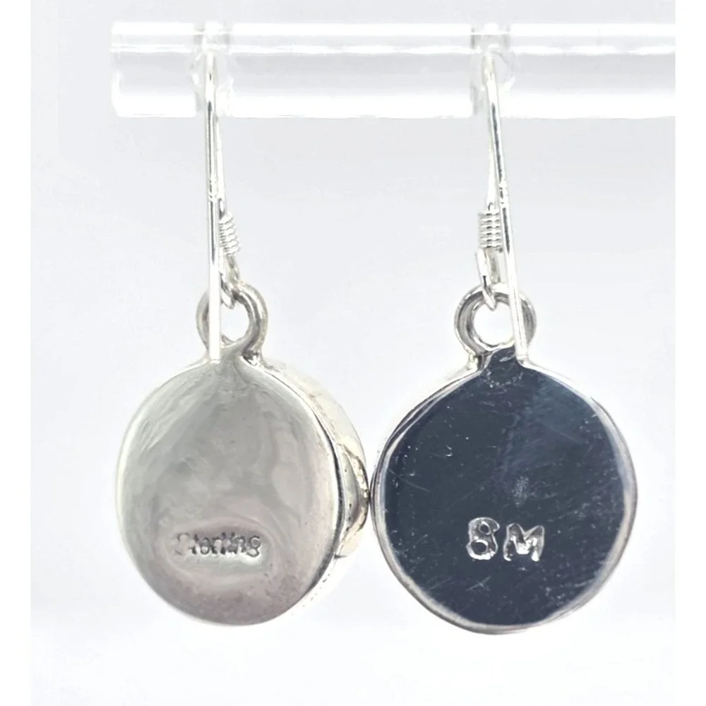 Multi-Gemstone Round Earrings Dangles‎ Sterling Silver 925 Round Signed SM NWOT
